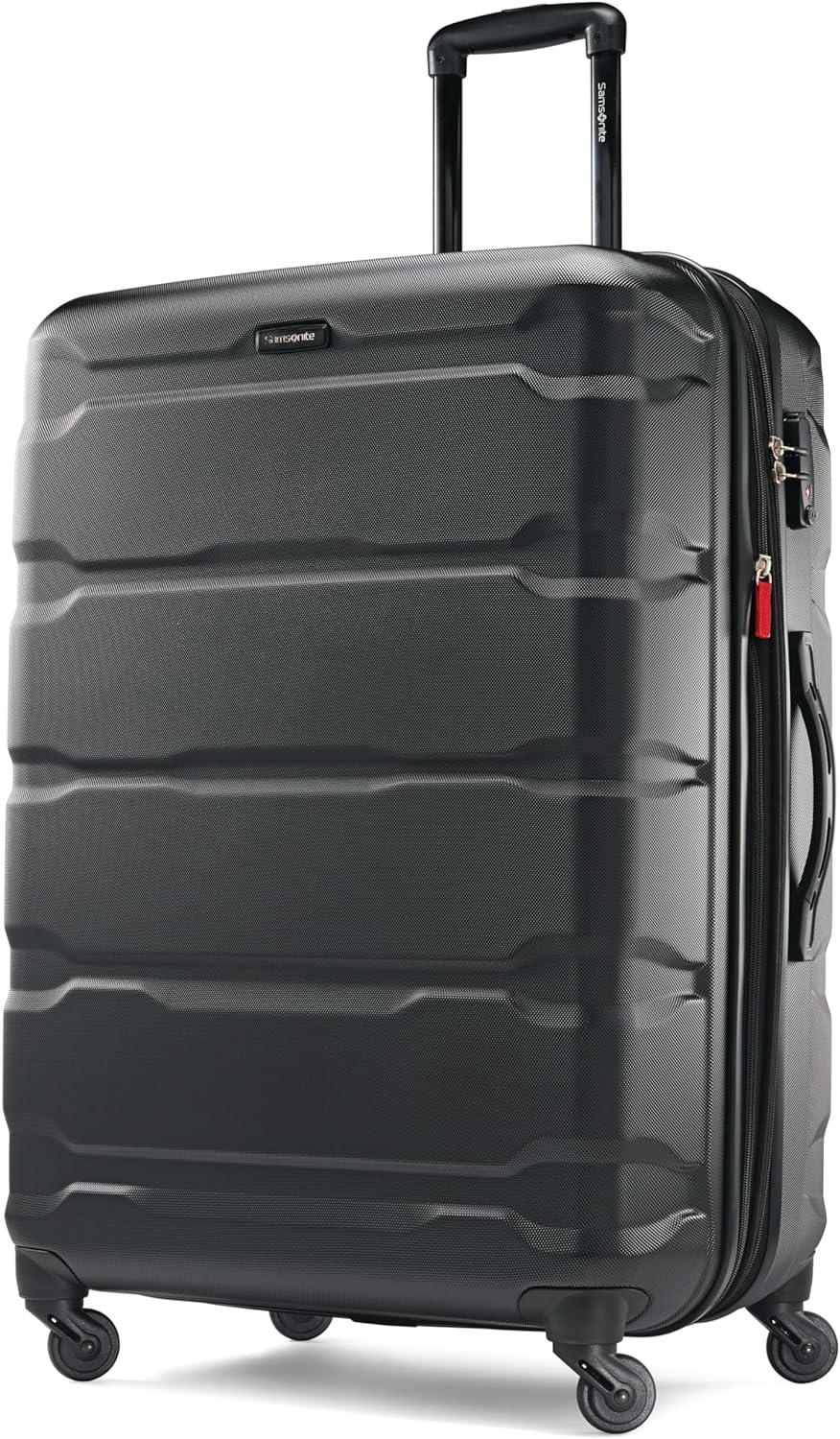 imageSamsonite Omni PC Hardside Expandable Luggage with Spinner Wheels CheckedLarge 28Inch WhiteBlack