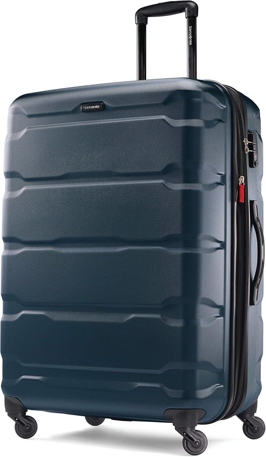imageSamsonite Omni PC Hardside Expandable Luggage with Spinner Wheels CheckedLarge 28Inch WhiteTeal