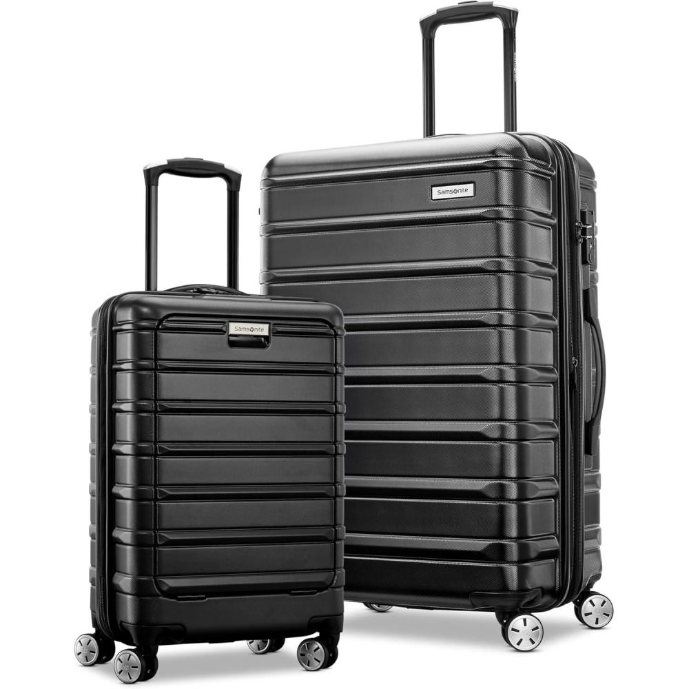 imageSamsonite Omni 2 Hardside Expandable Luggage with Spinner Wheels Birch White 2Piece Set 1928Midnight Black