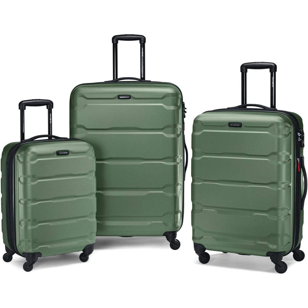 imageSamsonite Omni PC Hardside Expandable Luggage with Spinner Wheels CheckedLarge 28Inch WhiteArmy Green
