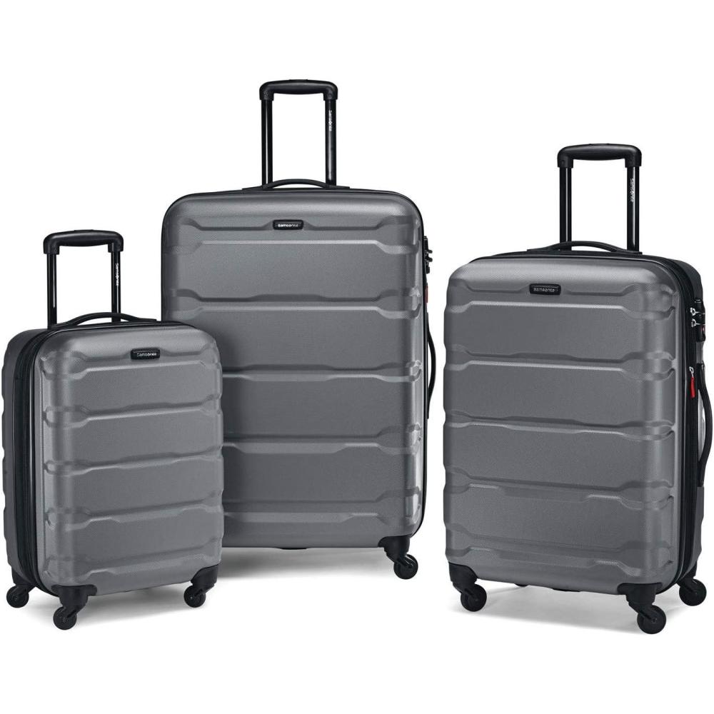 imageSamsonite Omni PC Hardside Expandable Luggage with Spinner Wheels CheckedLarge 28Inch WhiteCharcoal