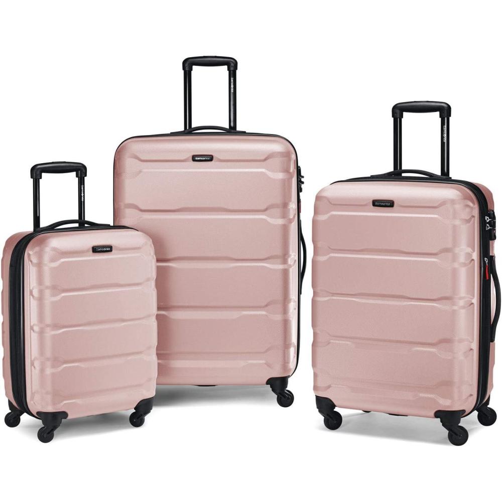 imageSamsonite Omni PC Hardside Expandable Luggage with Spinner Wheels CheckedLarge 28Inch WhitePink
