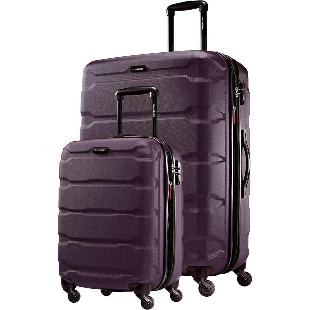 imageSamsonite Omni PC Hardside Expandable Luggage with Spinner Wheels CheckedLarge 28Inch WhitePurple