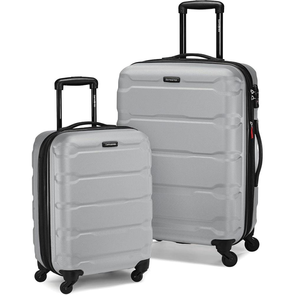 imageSamsonite Omni PC Hardside Expandable Luggage with Spinner Wheels CheckedLarge 28Inch WhiteSilver