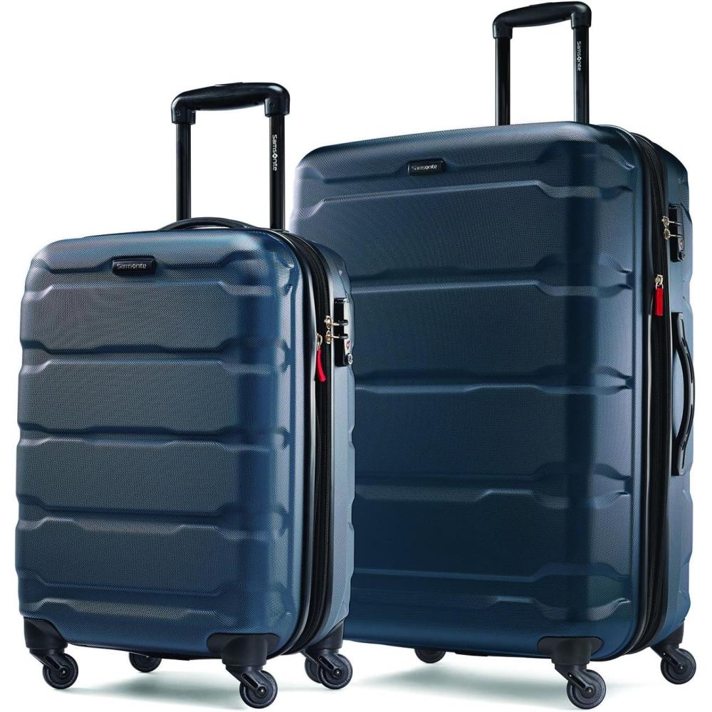 imageSamsonite Omni PC Hardside Expandable Luggage with Spinner Wheels CheckedLarge 28Inch WhiteTeal
