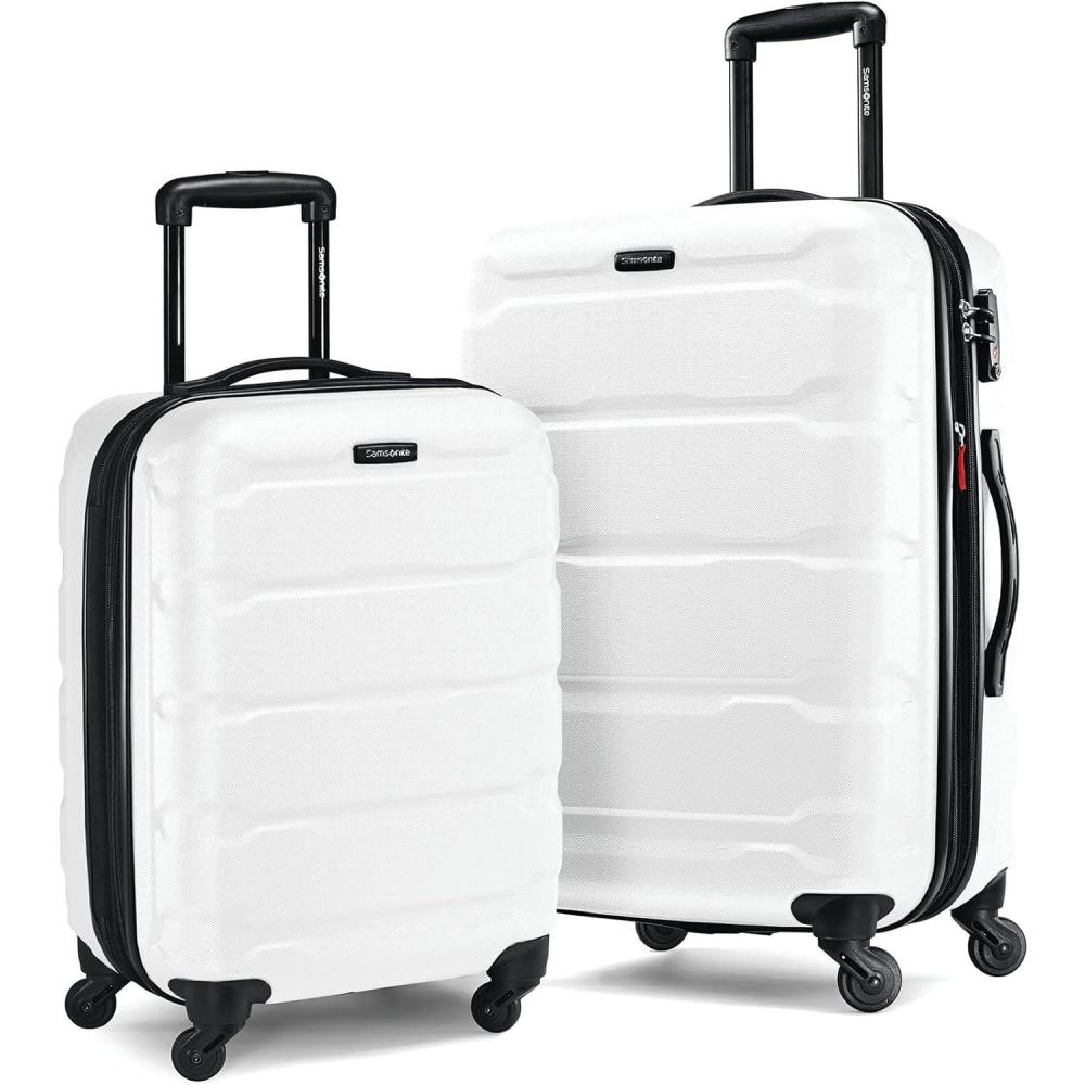 imageSamsonite Omni PC Hardside Expandable Luggage with Spinner Wheels CheckedLarge 28Inch WhiteWhite