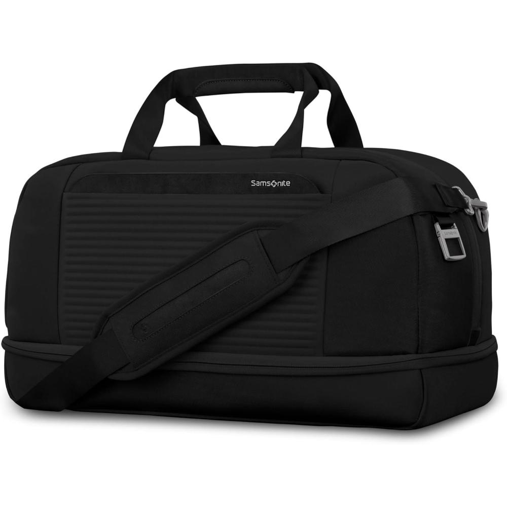 imageSamsonite Paralux Weekender Duffel Bag Travel CarryOn Bag with Wide Opening DropBottom Shoe ampamp Laundry Compartment AirTag Holder StackIt Strap  Business ampamp Leisure Travel BagBlack