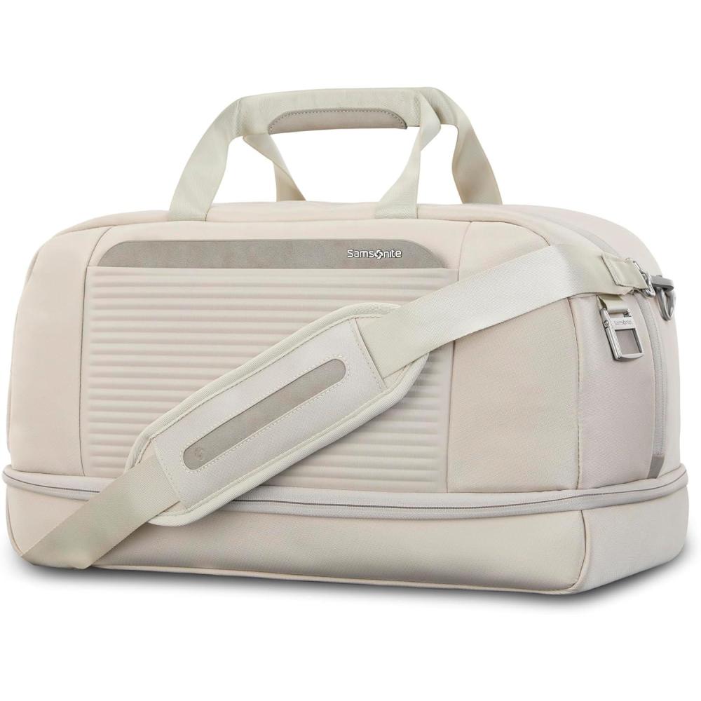 imageSamsonite Paralux Weekender Duffel Bag Travel CarryOn Bag with Wide Opening DropBottom Shoe ampamp Laundry Compartment AirTag Holder StackIt Strap Business ampamp Leisure Travel BagStone Grey
