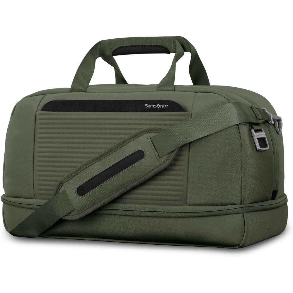 imageSamsonite Paralux Weekender Duffel Bag Travel CarryOn Bag with Wide Opening DropBottom Shoe ampamp Laundry Compartment AirTag Holder StackIt Strap Business ampamp Leisure Travel BagOlive