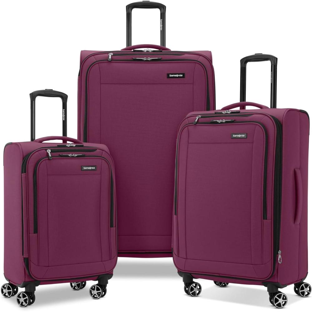 imageSamsonite Saire LTE Softside Expandable Luggage with Spinner Wheels Black 3Piece Set Carry OnMediumLargeRaspberry