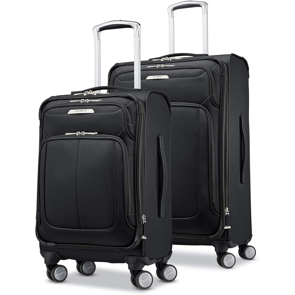imageSamsonite Solyte DLX Softside Expandable Luggage with Spinner Wheels Mediterranean Blue CheckedMedium 25InchMidnight Black