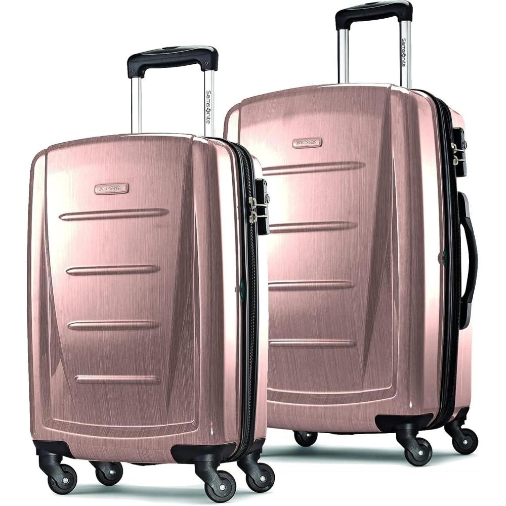 imageSamsonite Winfield 2 Hardside Expandable Luggage with Spinner Wheels CheckedLarge 28Inch Brushed WhiteArtic Pink