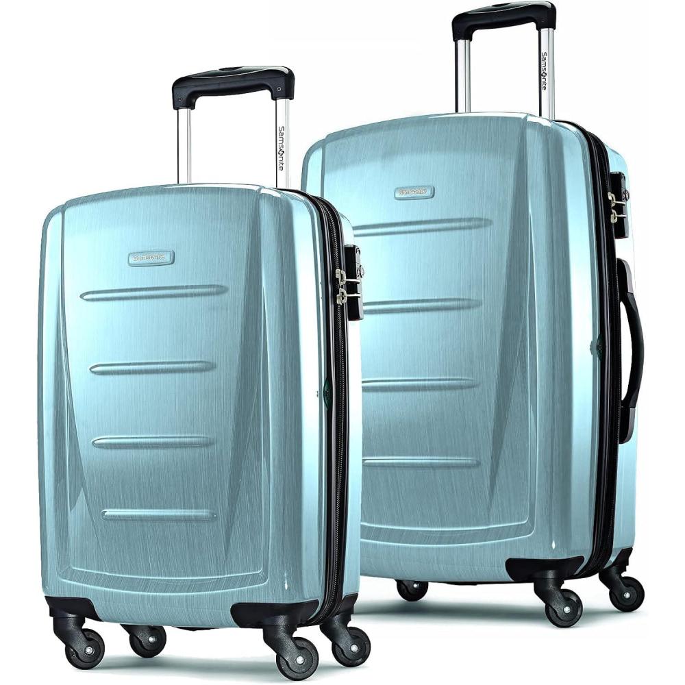 imageSamsonite Winfield 2 Hardside Expandable Luggage with Spinner Wheels CheckedLarge 28Inch Brushed WhiteIce Blue