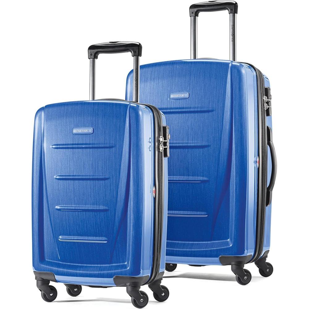 imageSamsonite Winfield 2 Hardside Expandable Luggage with Spinner Wheels CheckedLarge 28Inch Brushed WhiteNordic Blue