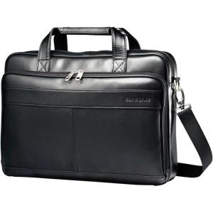 Samsonite Leather Slim Briefcase, Black, 16 Inch(Black)