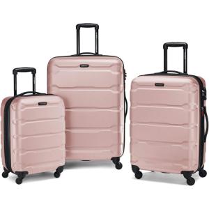 Samsonite Omni PC Hardside Expandable Luggage with Spinner Wheels, Checked-Large 28-Inch, White(Pink)