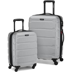 Samsonite Omni PC Hardside Expandable Luggage with Spinner Wheels, Checked-Large 28-Inch, White(Silver)