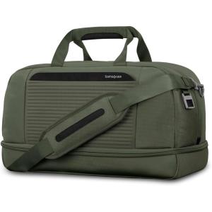 Samsonite Paralux Weekender Duffel Bag, Travel Carry-On Bag with Wide Opening, Drop-Bottom Shoe & Laundry Compartment, AirTag Holder, StackIt Strap – Business & Leisure Travel Bag(Olive)
