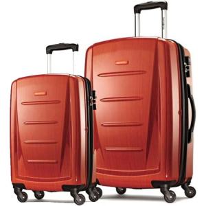 Samsonite Winfield 2 Hardside Expandable Luggage with Spinner Wheels, Checked-Large 28-Inch, Brushed White(Orange)